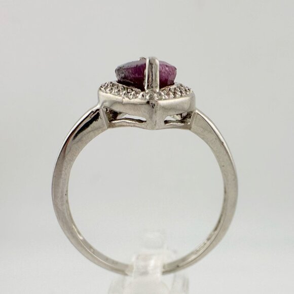 Marquise Cut Garnet & Diamond Ring - Sterling Silver - Size 7 - Picture 3 of 13